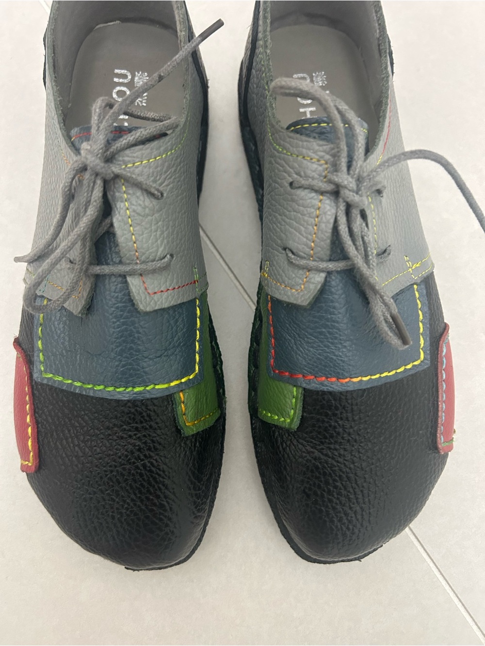 Multicolor Leather Lace-Up Women’s Casual Shoes - Picture 3 of 4